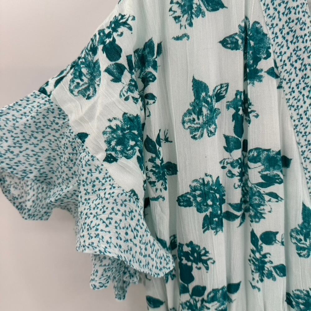 J. Gee Boho Flutter Floral Midi Dress Sz L Green White Tiered Smocked Flowy - Picture 4 of 7